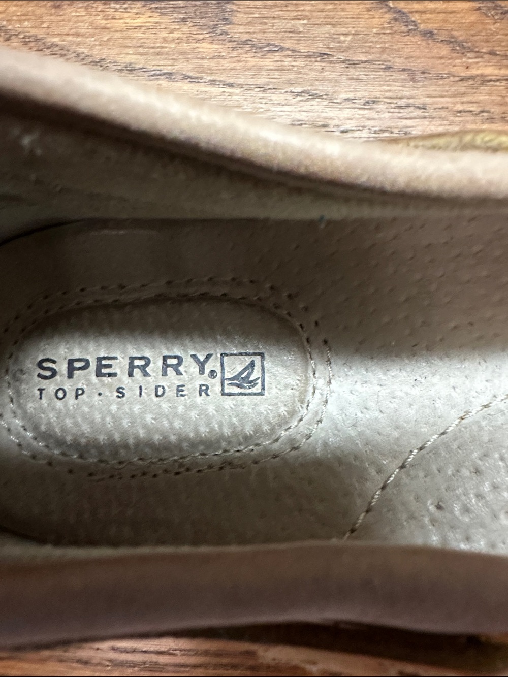 Sperry Taupe and Gold Leather Boat Loafers - Picture 4 of 7